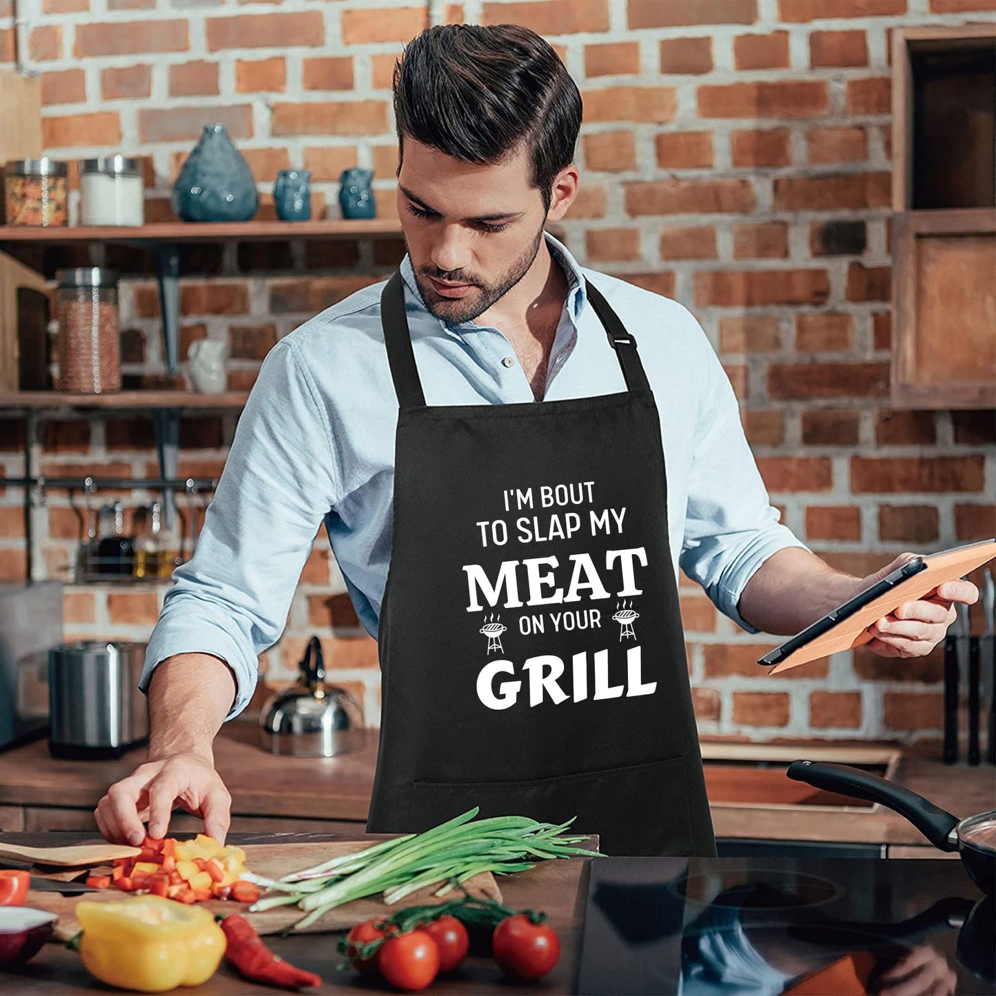 I'm Bout To Slap My Meat On Your Grill Funny Aprons for women Gift for father Christmas