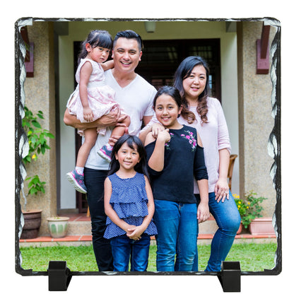 Be Buz Personalized Sublimation Photo Slate Frame, 15cm Square Rock Natural Stone with Stand, Custom Picture Printing for Wedding, Birthday, Memorial - Top Tee