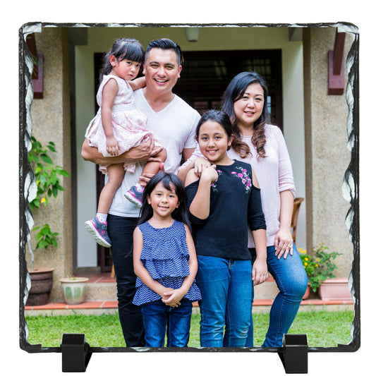 Be Buz Personalized Sublimation Photo Slate Frame, 15cm Square Rock Natural Stone with Stand, Custom Picture Printing for Wedding, Birthday, Memorial