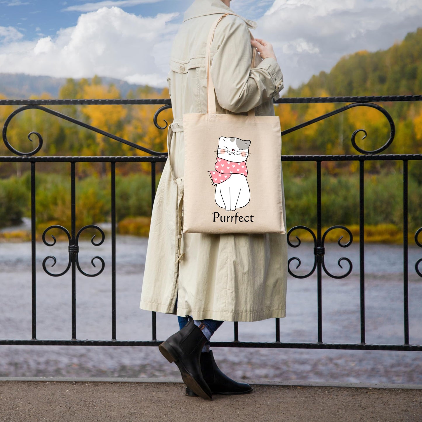 Be Buz Purrfect Charming Cat Tote Bag Adorable and Stylish Bag for Cat Lovers Reusable Casual Bag for Work Shopping Travel