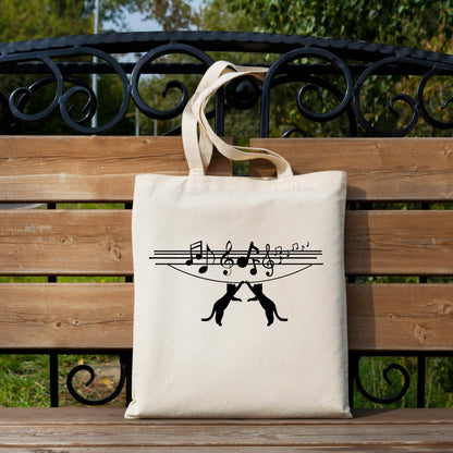 Be Buz Cat Hanged with Music Wave Tote Bag Bag for Cat Lovers and Music Enthusiasts Trendy Music Wave Design Reusable Casual Cotton Bag for Work Shopping Travel