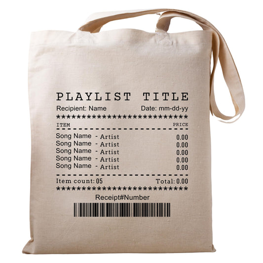 Custom Song Receipt Tote Bag, Customisable Song Playlist Bag, Personalised Playlist Receipt Shopping Bag Personalized Music Lover Gift Reusable Casual Cotton Bag