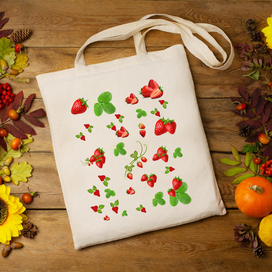 Be Buz Strawberry Tote Bag for Women Stylish, Spacious, and Eco Friendly Cotton Shopping Bag Reusable Casual Bag for Work Shopping Travel