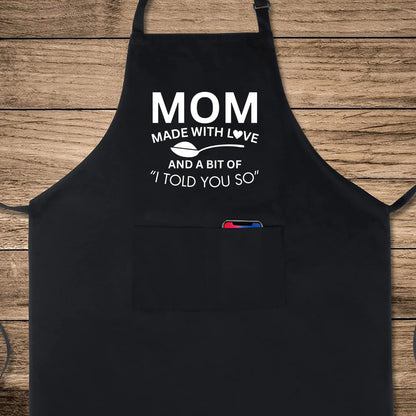 Mom Made With Love Funny Aprons for Womens Mom Aprons Gift for Her Chef Apron Kitchen Apron BBQ Apron Grill Apron Mother Day Gift Black Apron