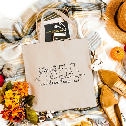 Be Buz Un Deux Trois Cat Natural Tote Bag – Eco-friendly Cotton Bag for Shopping Travel and Daily Use Gift for Cat Lovers Shopping Reusable Bag