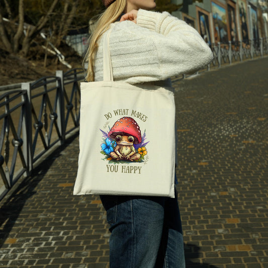 Be Buz Funny Tote Bag Do What Makes You Happy Frog Tote Bag Reusable Bag gift for nature lover womens tote gift for him her shopping bag