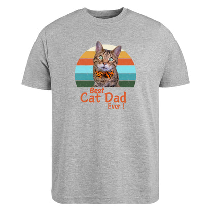 Be Buz Best Cat Dad Ever T-Shirt, Personalized Photo Print Custom Men's Cotton Tee Gift for Cat Lovers