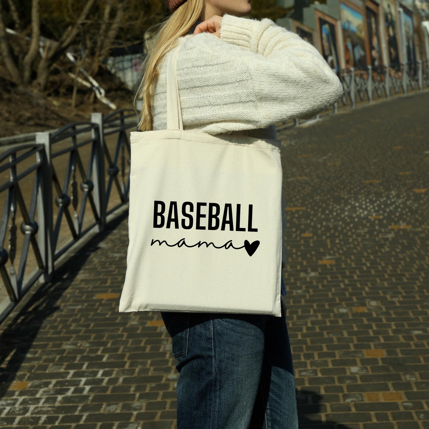 Be Buz Baseball Mama Tote Bag Reusable Cotton Bag for Game Day, Travel, or Everyday Use Sports Mom Gift Softball or Baseball Fan Tote for Moms