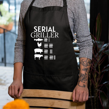 Serial Griller Funny Aprons for Women Aprons for Men Gift for Her Chef Apron Kitchen Apron BBQ Apron Grill Apron Father Day Gift Black Apron