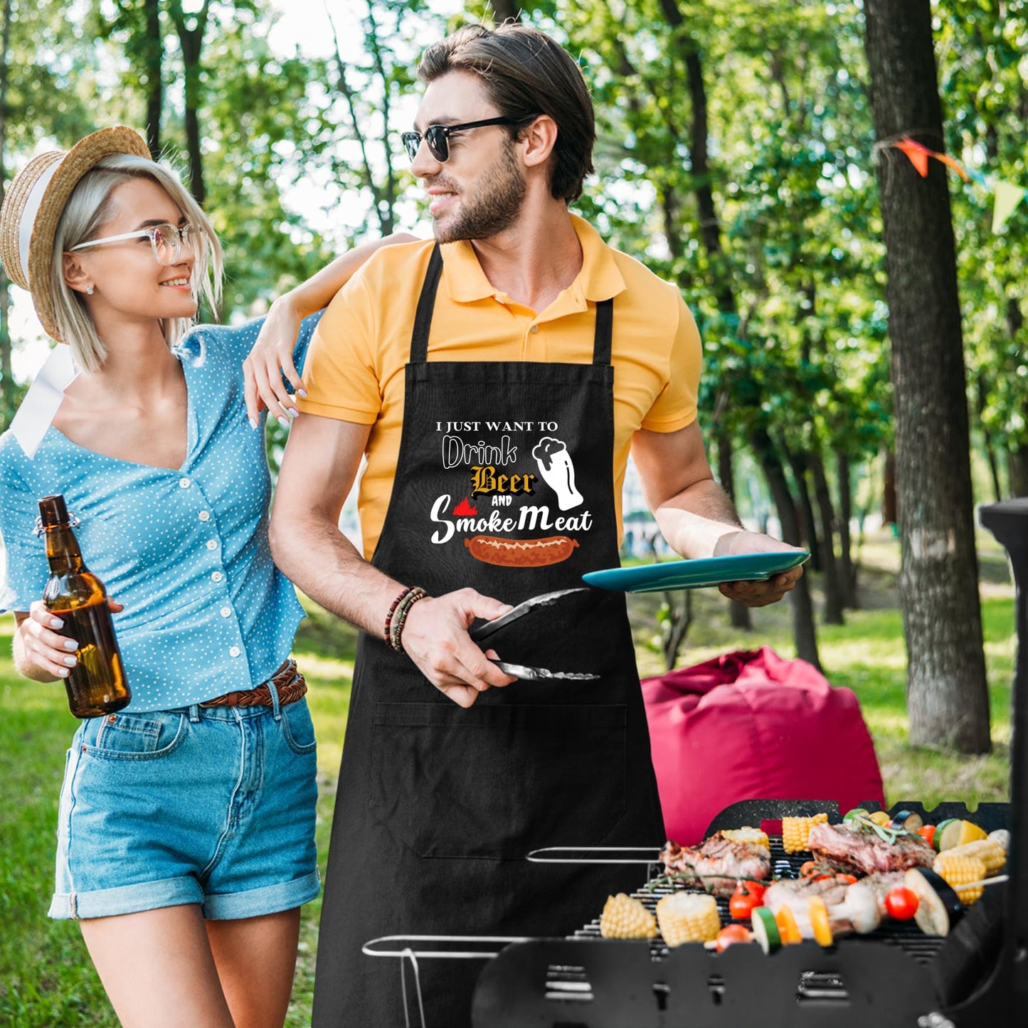 I Just Want To Drink Beer And Smoke Meat Funny Aprons for men Printed Apron Gift for Her Chef Apron Kitchen Apron BBQ Apron Gift Baking Apron Father Day Gift