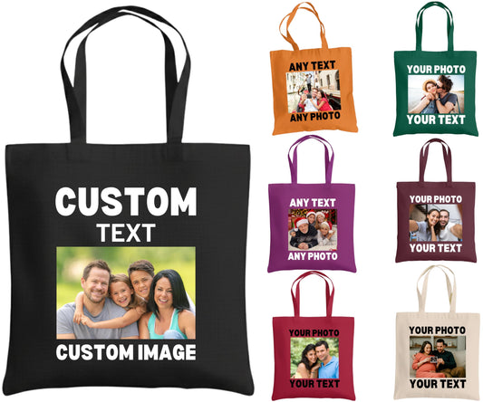 Be Buz Customizable Tote Bag with Photo and Text | Personalized Reusable Cotton Bag for Business, Gifts, School and Groceries | Add Any Photo and Any Text