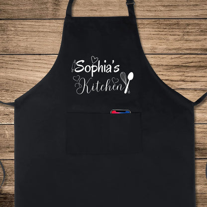 Personalized Name Kitchen Apron - Custom Chef Apron with Adjustable Straps and Two Pockets gift for him her Apron for Cooking, Baking and BBQ