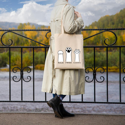 Be Buz Rock Paper Scissors Cat Paw Tote Bag Playful and Stylish Bag for Cat Lovers Reusable Casual Bag for Work Shopping Travel