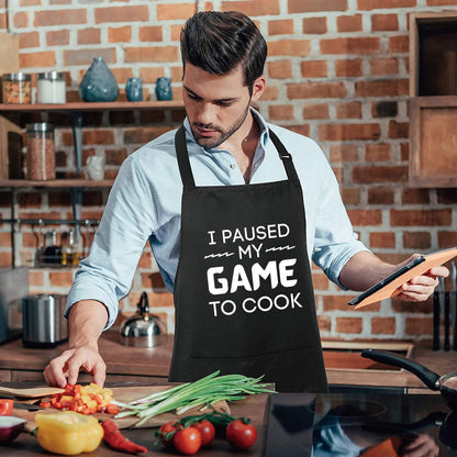 I Paused My Game To Cook Funny Aprons for Men Women Gift for her Chef Apron Kitchen Apron BBQ