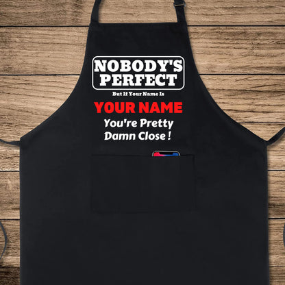 Nobody's Perfect Customised Printed Apron For Kitchen BBQ grill chef Aprons for Men Women Create Personalised Apron with Pockets Custom Apron gift for Him Her