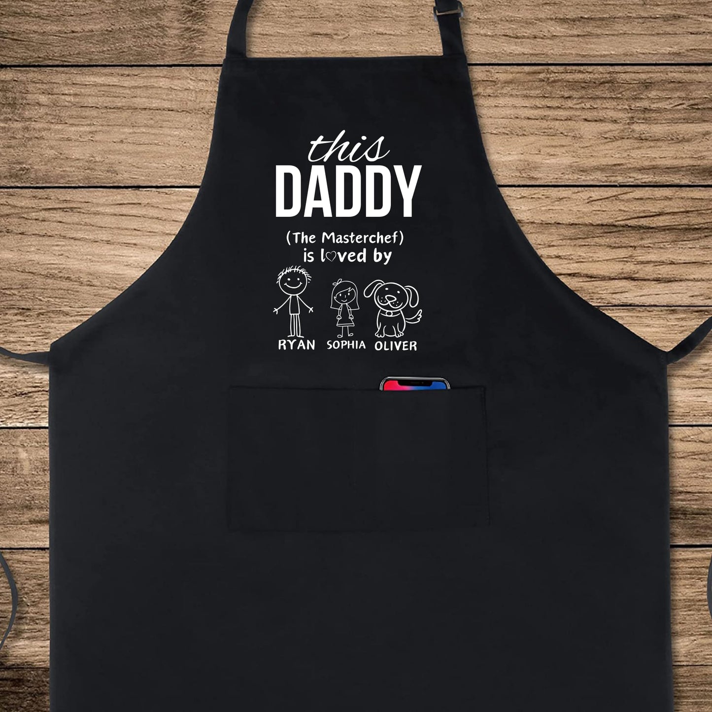 This Daddy The Masterchef is loved Custom Aprons for Mens Dad Aprons Gift for Him Chef Apron Personalised Apron Dad Apron Kitchen Apron BBQ Apron Grill Apron Father Day Gift Black Apron