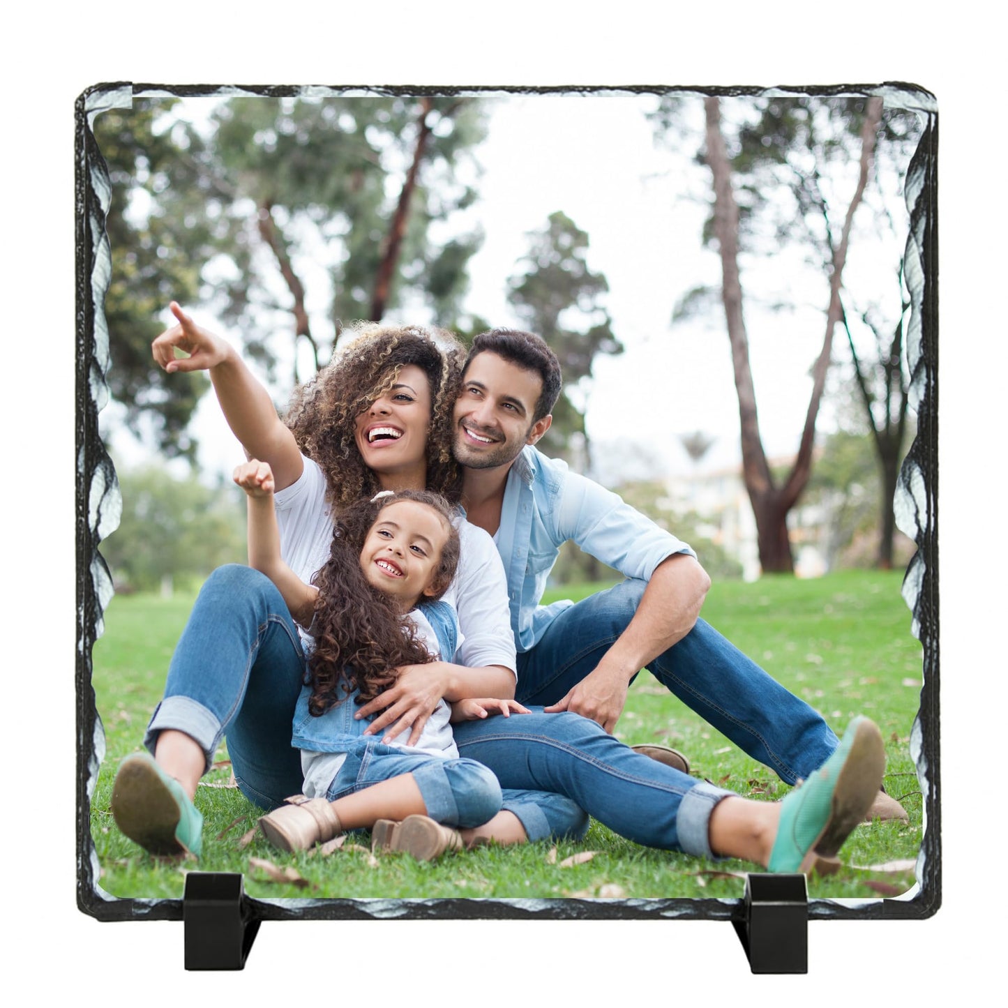 Be Buz Personalized Sublimation Photo Slate Frame, 15cm Square Rock Natural Stone with Stand, Custom Picture Printing for Wedding, Birthday, Memorial - Top Tee