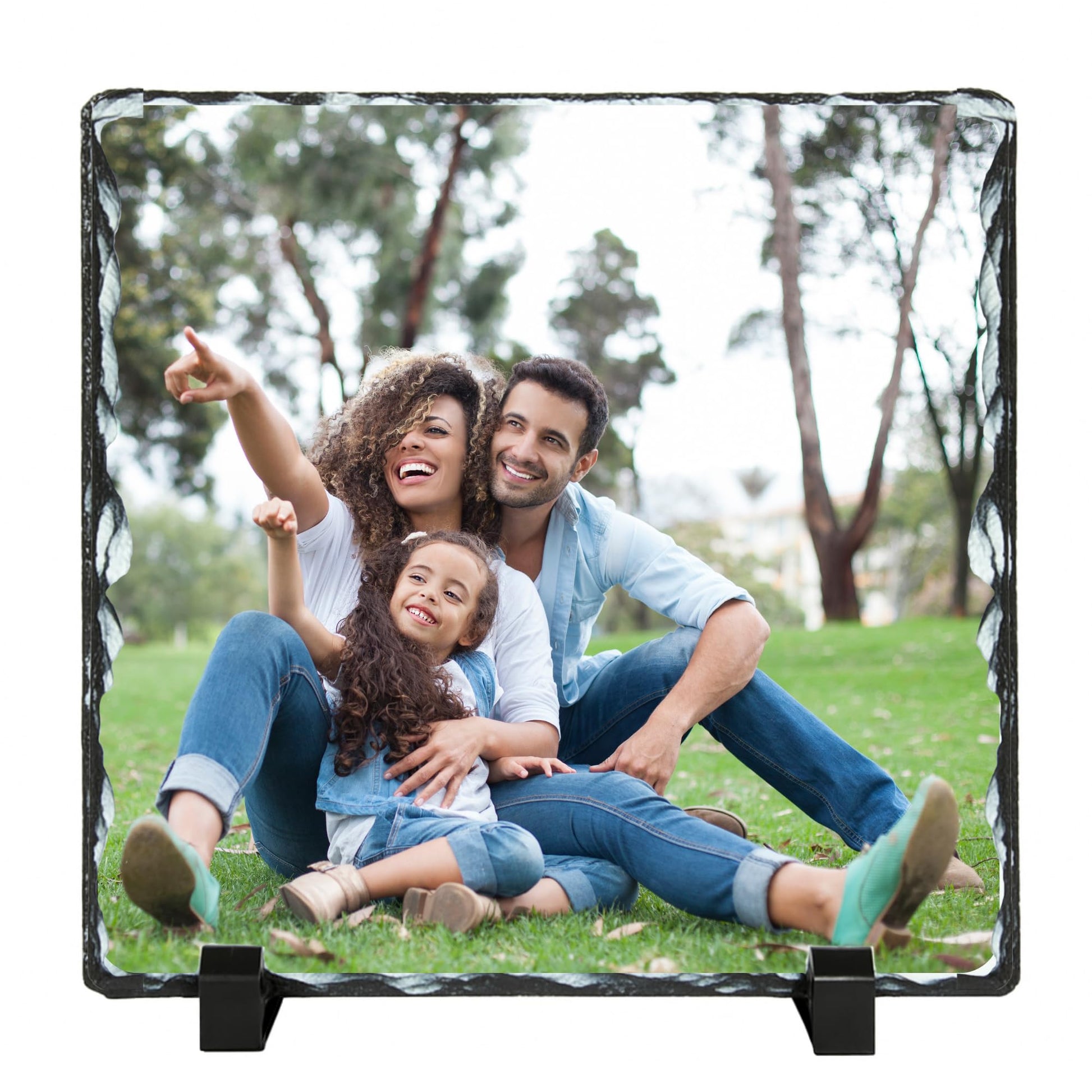 Be Buz Personalized Sublimation Photo Slate Frame, 15cm Square Rock Natural Stone with Stand, Custom Picture Printing for Wedding, Birthday, Memorial - Top Tee