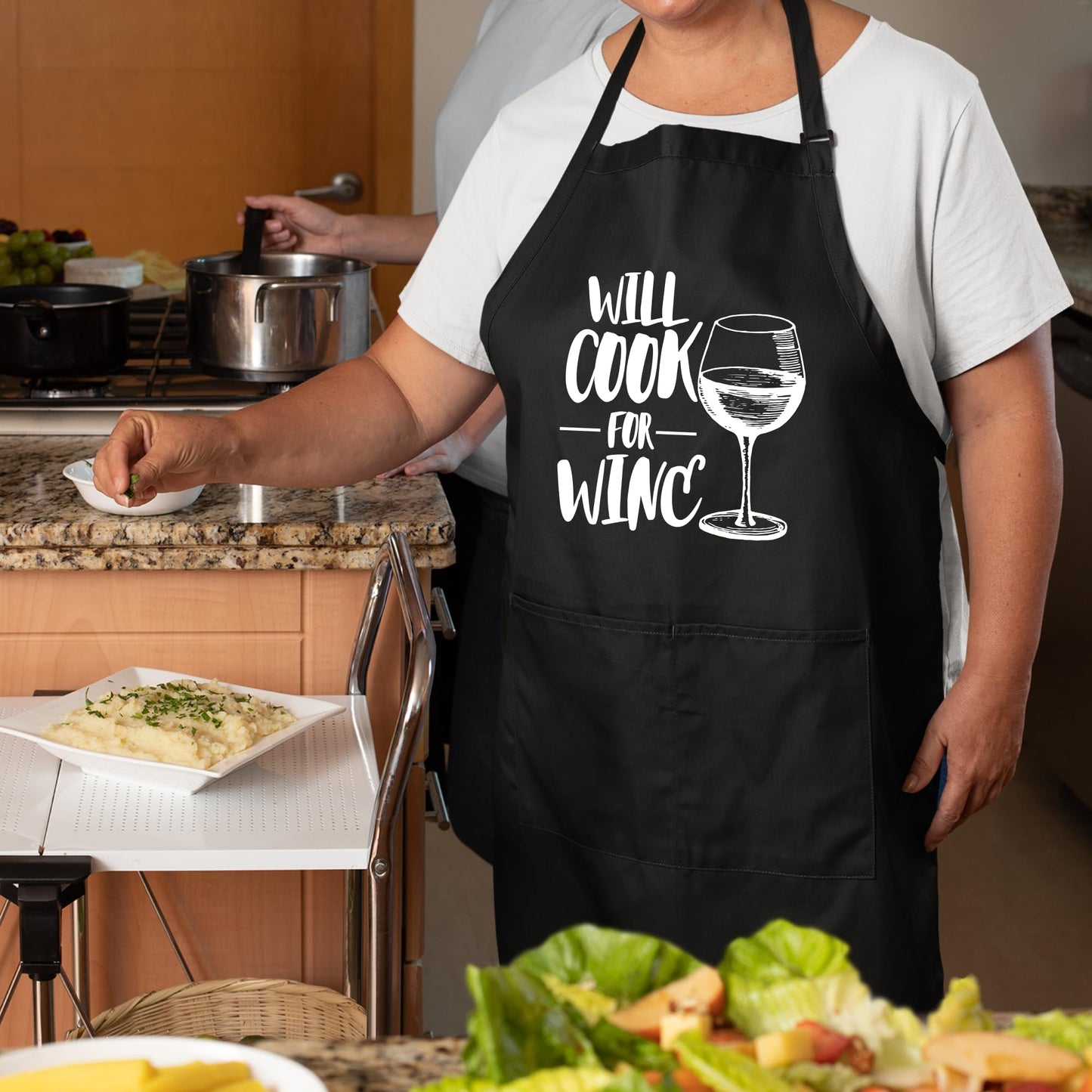 Will Cook for Wine Funny Aprons for Men Women Printed Apron Gift for Her Chef Apron Kitchen Apron BBQ Apron Gift Baking Apron Mother Day Gift Father Day
