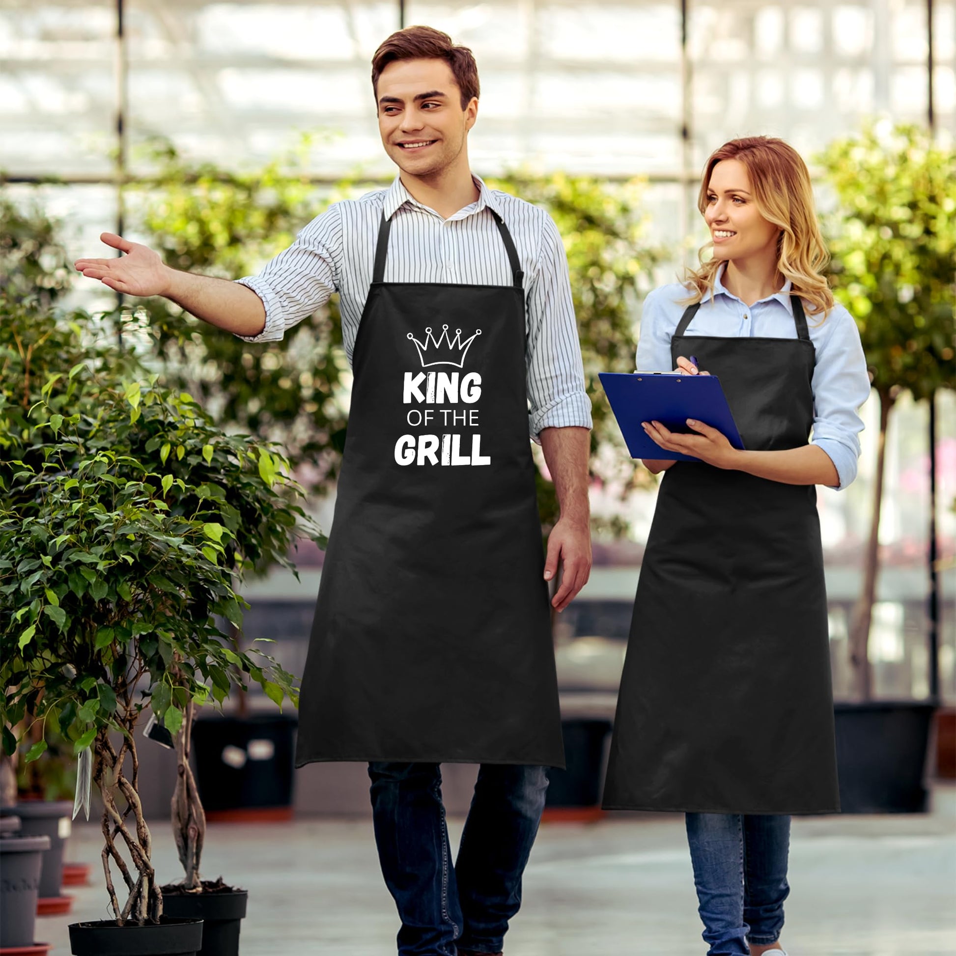 Be Buz KING OF THE GRILL Funny Aprons for Women Printed Apron Gift for Her Chef Apron Kitchen Apron BBQ Apron Gift Baking Apron Father Day Gift - Top Tee