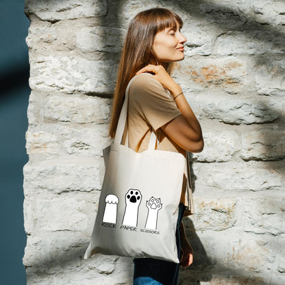 Be Buz Rock Paper Scissors Cat Paw Tote Bag Playful and Stylish Bag for Cat Lovers Reusable Casual Bag for Work Shopping Travel