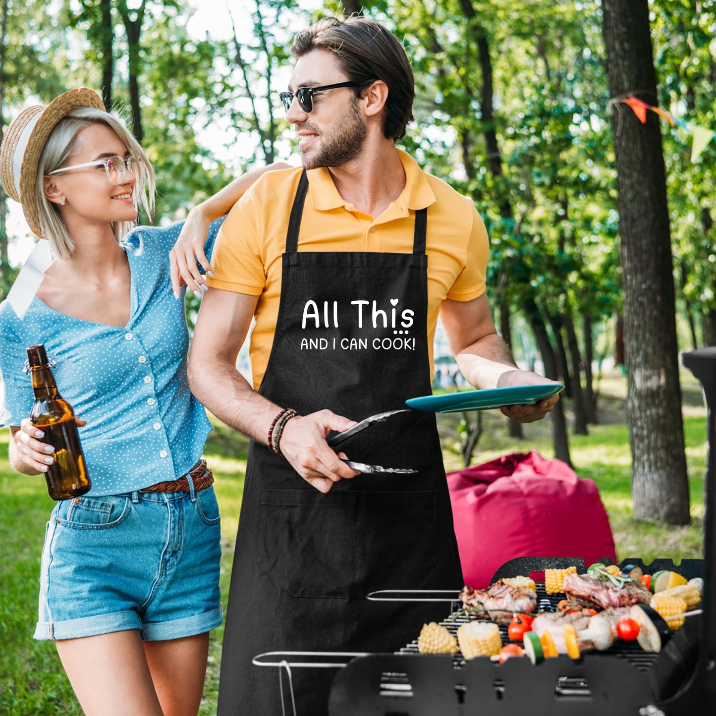 All This and I Can Cook Funny Aprons for Mens Dad Aprons Gift for Him Her Chef Apron Kitchen Apron BBQ Apron Grill Apron Father Day Gift Black Apron
