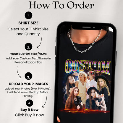 Personalized Bootleg Rap Tee, Sweatshirt, and Hoodie, Retro 90s Style Vintage Graphic tee – Custom Photo Shirt Women 100% Cotton Customised T Shirt, Gift for Music Lovers