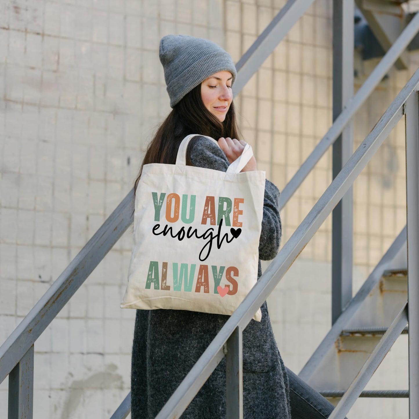 Be Buz You Are Enough Always Tote Bag Inspirational and Stylish Bag for Spreading Positivity and Self-Love Aesthetic Cute For Women Reusable Casual Bag for Work Shopping Travel