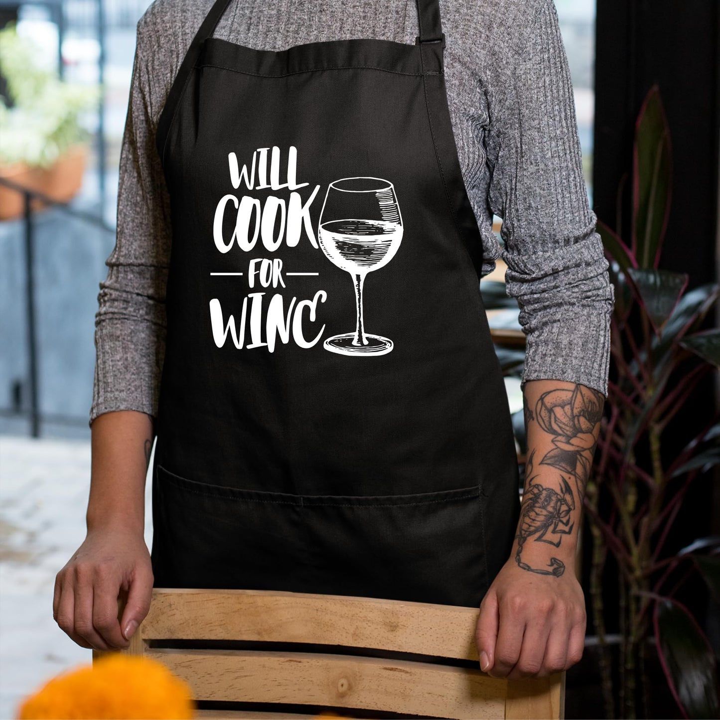 Will Cook for Wine Funny Aprons for Men Women Printed Apron Gift for Her Chef Apron Kitchen Apron BBQ Apron Gift Baking Apron Mother Day Gift Father Day