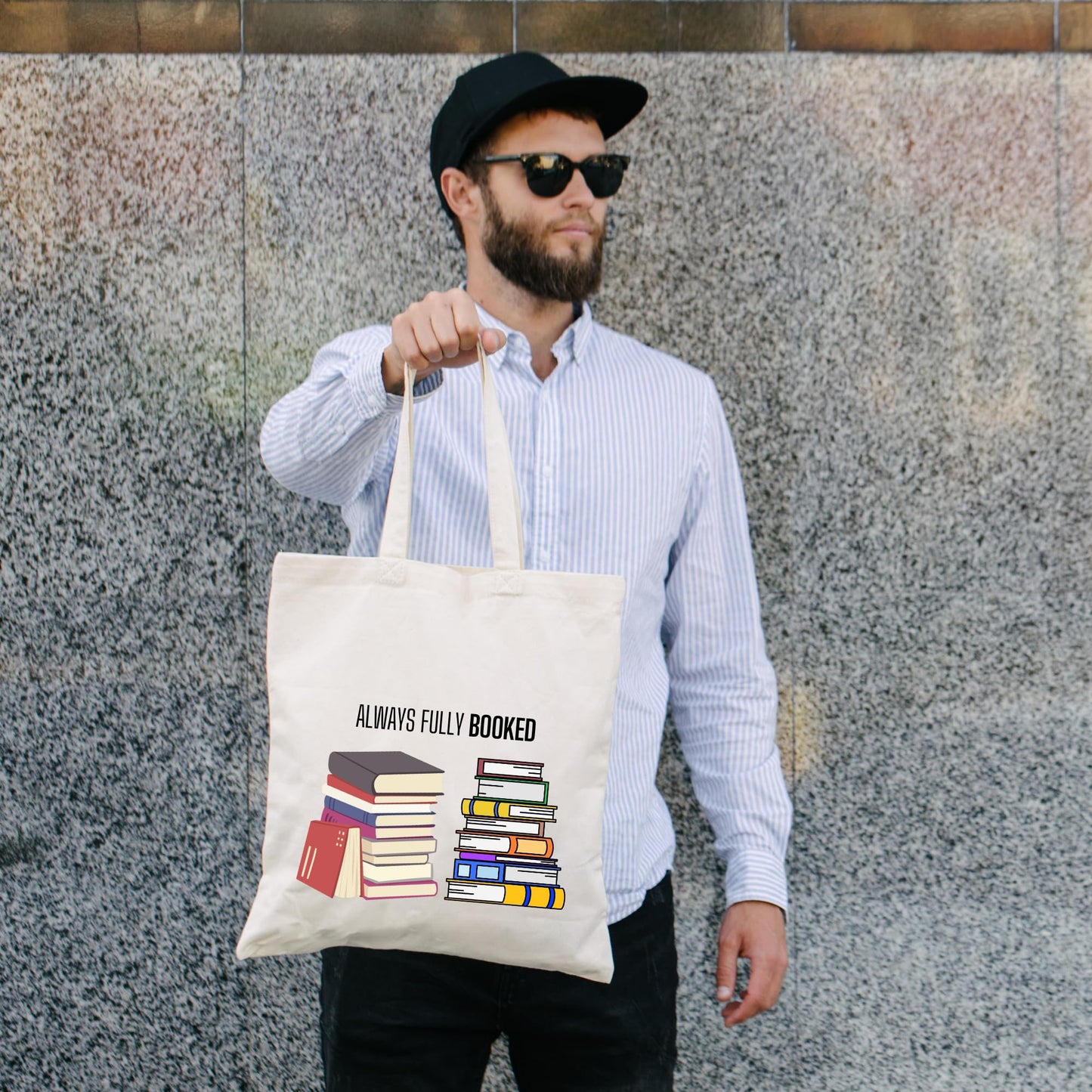 Be Buz Always Fully Booked Reusable Tote Bag Funny Library Cotton Tote Bag Casual Bag for Work Shopping Travel School Bag Book Lovers Gift