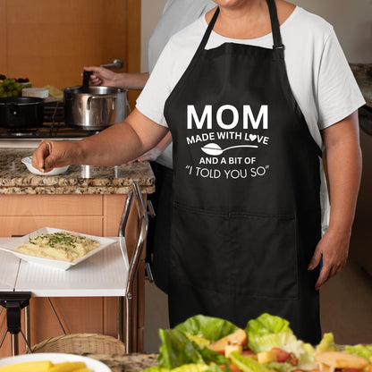 Mom Made With Love Funny Aprons for Womens Mom Aprons Gift for Her Chef Apron Kitchen Apron BBQ Apron Grill Apron Mother Day Gift Black Apron