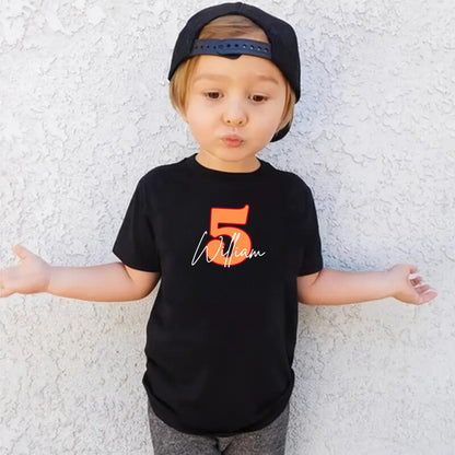 Custom Kids Birthday Tees | Personalised Name & Age Birthday T-Shirts for Kids