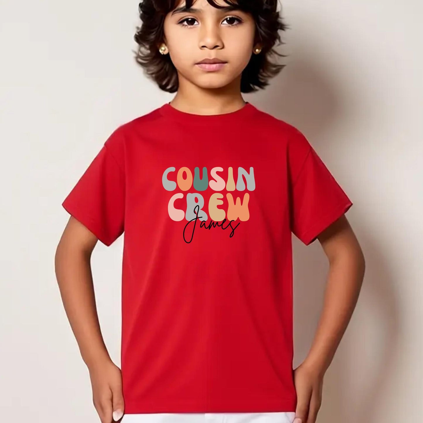 Personalised Groovy Cousin Crew Kids Shirt - Retro Custom Matching Cousins T-Shirts - Cousin Trip - Natural Kids Youth & Adult Shirts