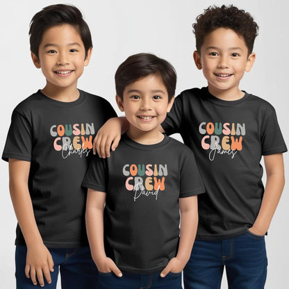 Personalised Groovy Cousin Crew Kids Shirt - Retro Custom Matching Cousins T-Shirts - Cousin Trip - Natural Kids Youth & Adult Shirts
