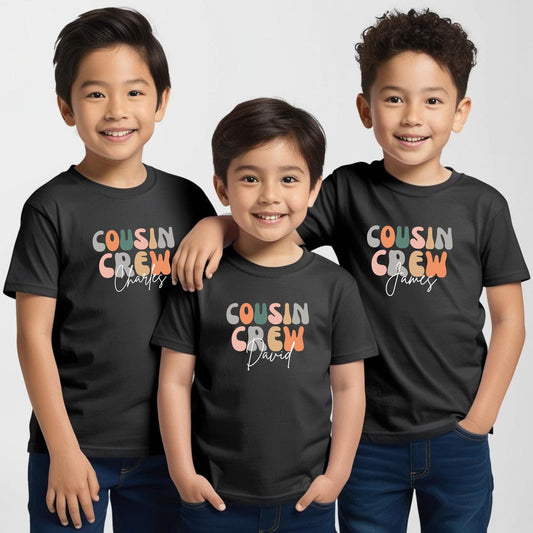 Personalised Groovy Cousin Crew Kids Shirt - Retro Custom Matching Cousins T-Shirts - Cousin Trip - Natural Kids Youth & Adult Shirts