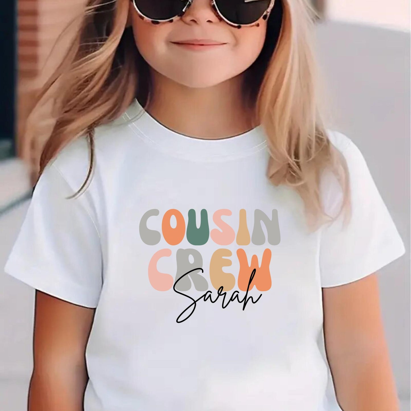 Personalised Groovy Cousin Crew Kids Shirt - Retro Custom Matching Cousins T-Shirts - Cousin Trip - Natural Kids Youth & Adult Shirts