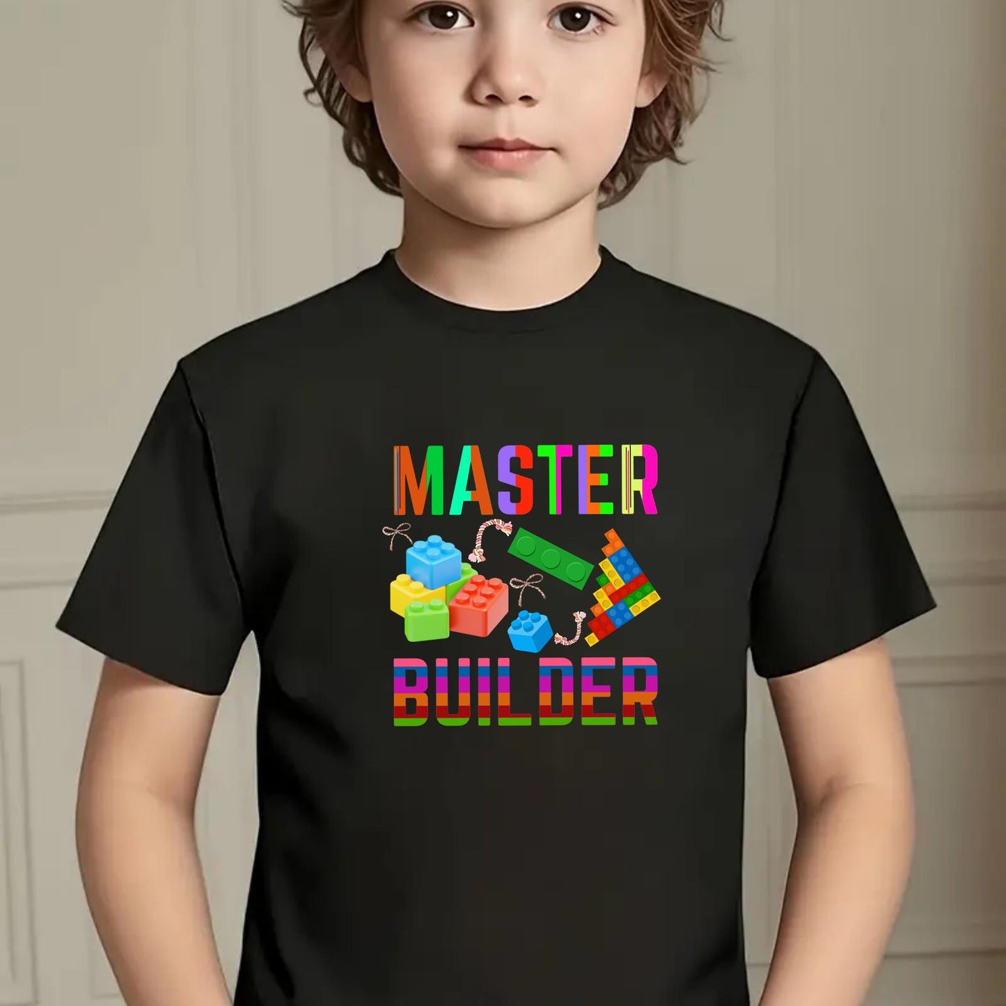 Master Builder Kids T-Shirt – Construction Theme Shirt for Kids – Funny Builder Graphic Tee