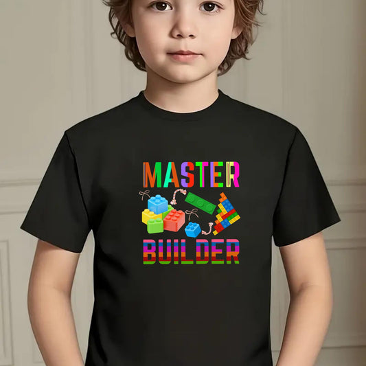 Master Builder Kids T-Shirt – Construction Theme Shirt for Kids – Funny Builder Graphic Tee