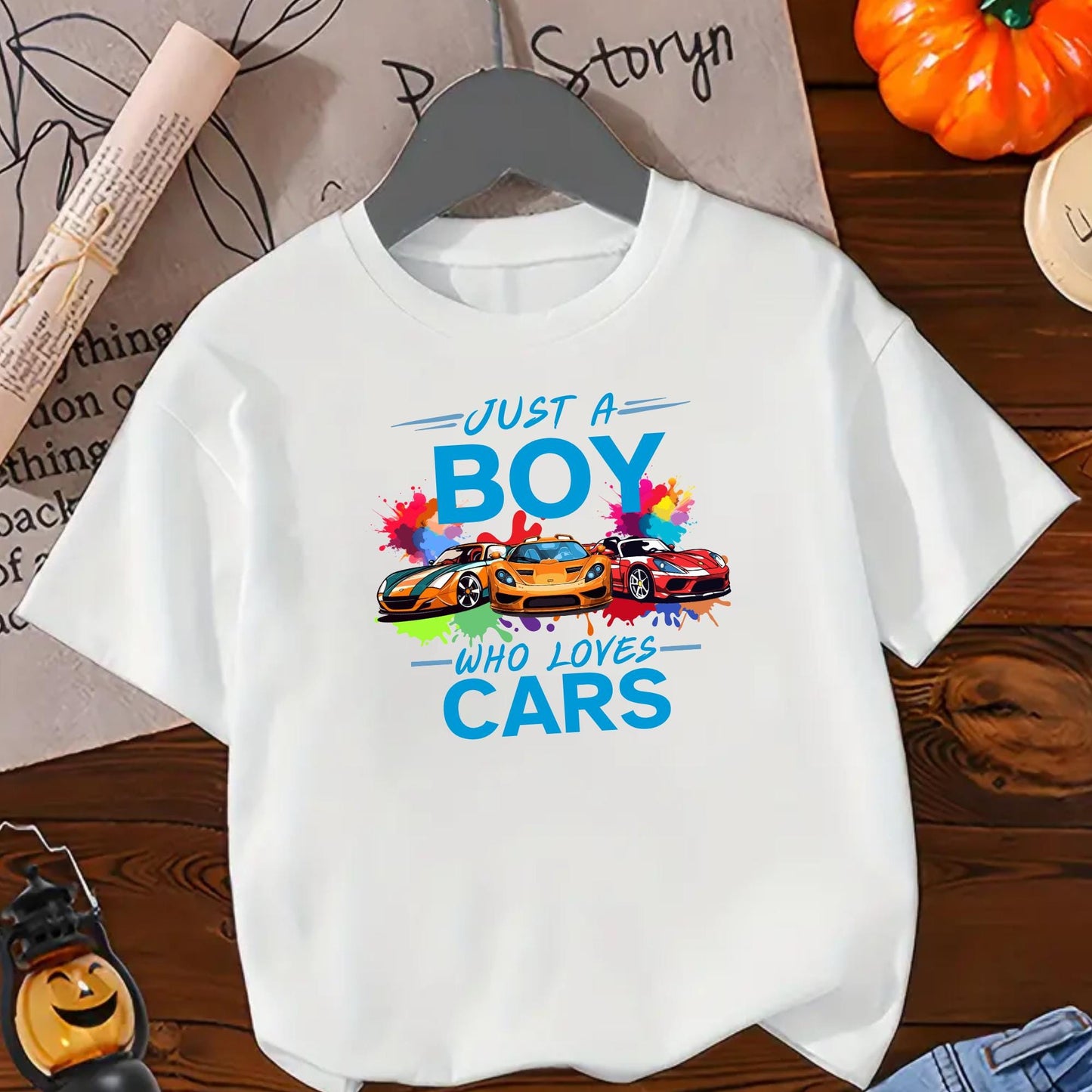 Just a Boy Who Loves Cars T-Shirt – Cool Car Graphic Tee for Kids – Racing Vehicle Shirt for Boys – Gift for Car Enthusiasts