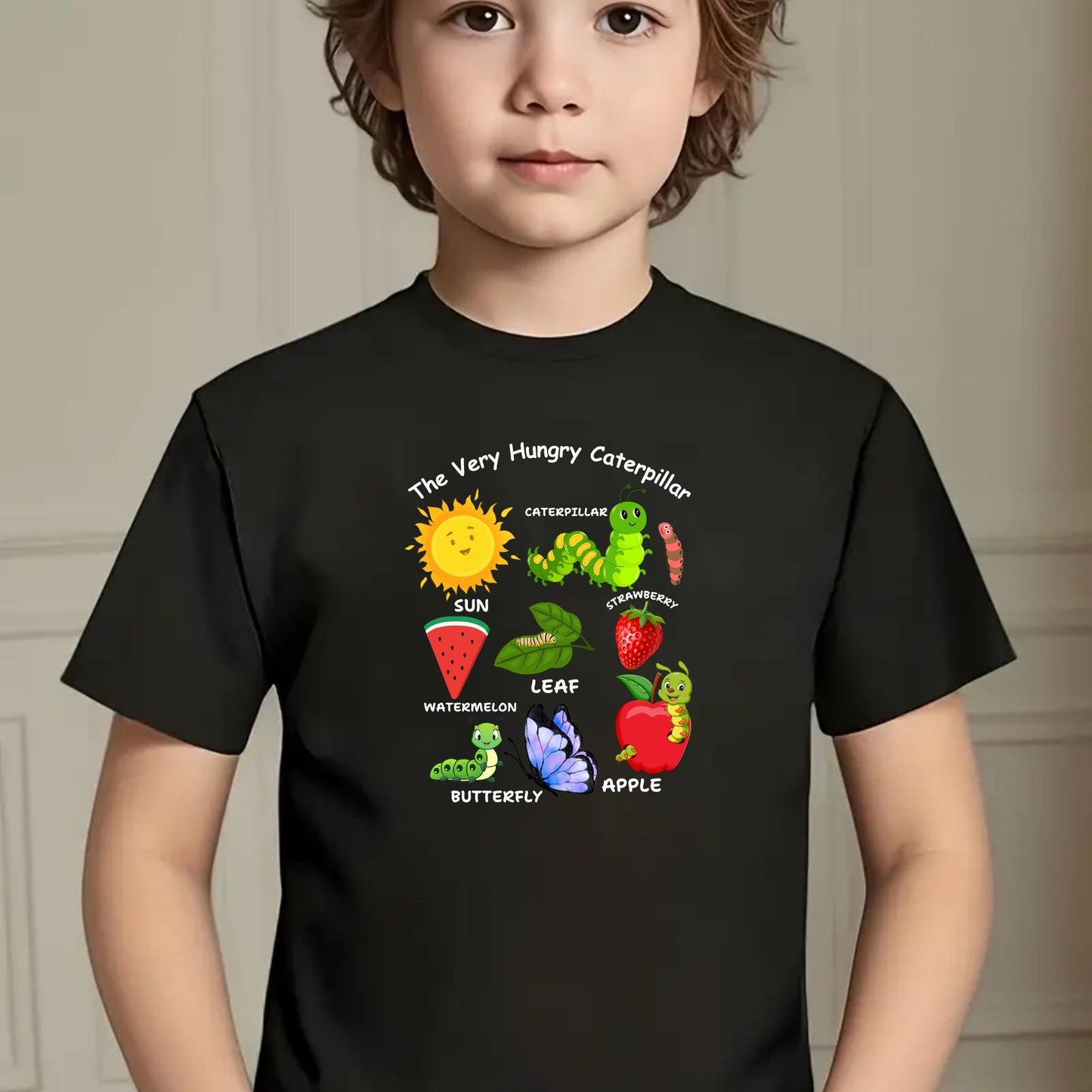 Hungry Caterpillar Kids Shirt – Educational Toddler Tee – Learning Fruit and Insect Shirt – Cute Insect Graphic Tee for Boys & Girls