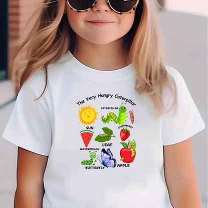 Hungry Caterpillar Kids Shirt – Educational Toddler Tee – Learning Fruit and Insect Shirt – Cute Insect Graphic Tee for Boys & Girls