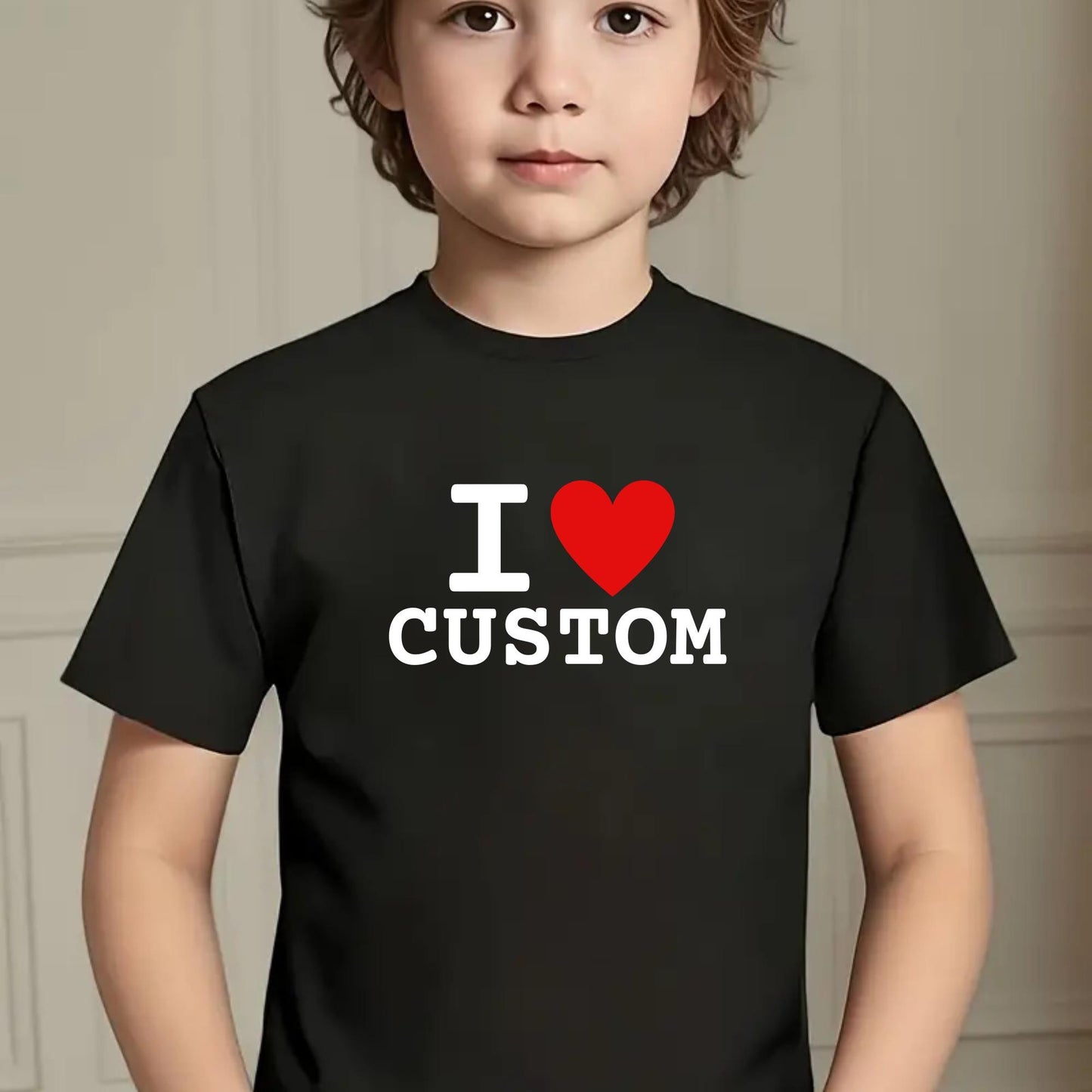I love Custom Kids T-Shirt – Personalized Heart Shirt for Boys & Girls – Soft Cotton Unisex Tee Personalized Shirt