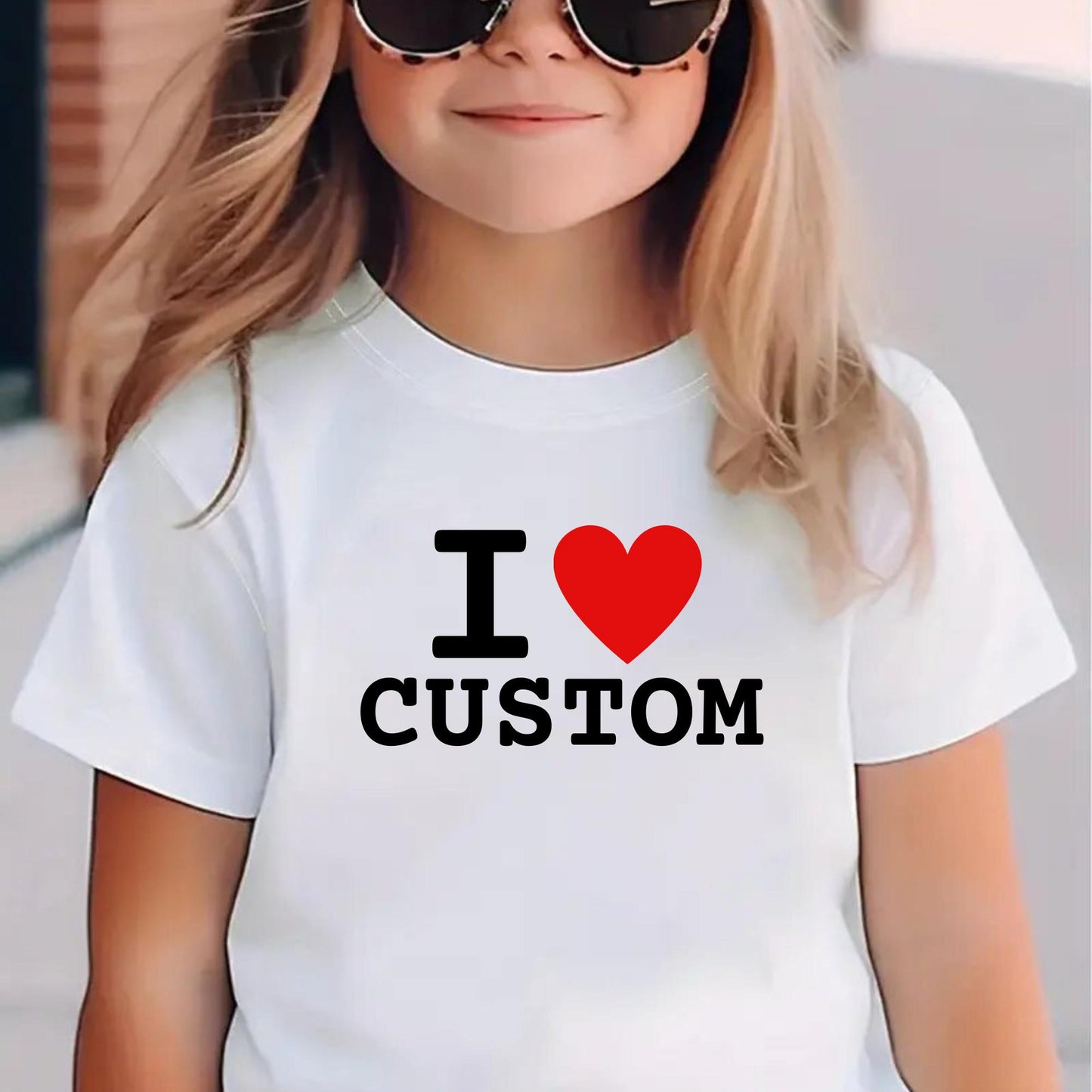 I love Custom Kids T-Shirt – Personalized Heart Shirt for Boys & Girls – Soft Cotton Unisex Tee Personalized Shirt