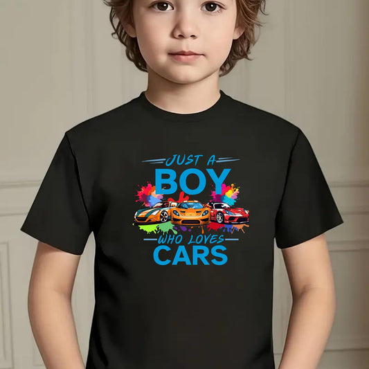 Just a Boy Who Loves Cars – Kids T-Shirt