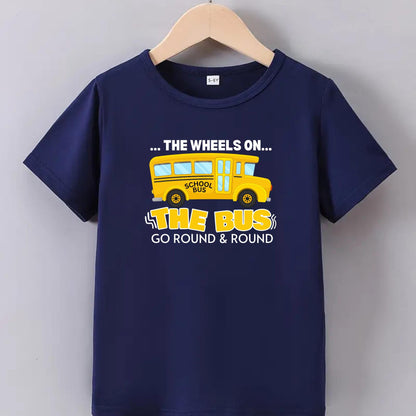 The Wheels on the Bus Go Round & Round&#39; Graphic Tee, Nursery Rhyme Shirt for Toddlers Fun Musical Tee for Kids