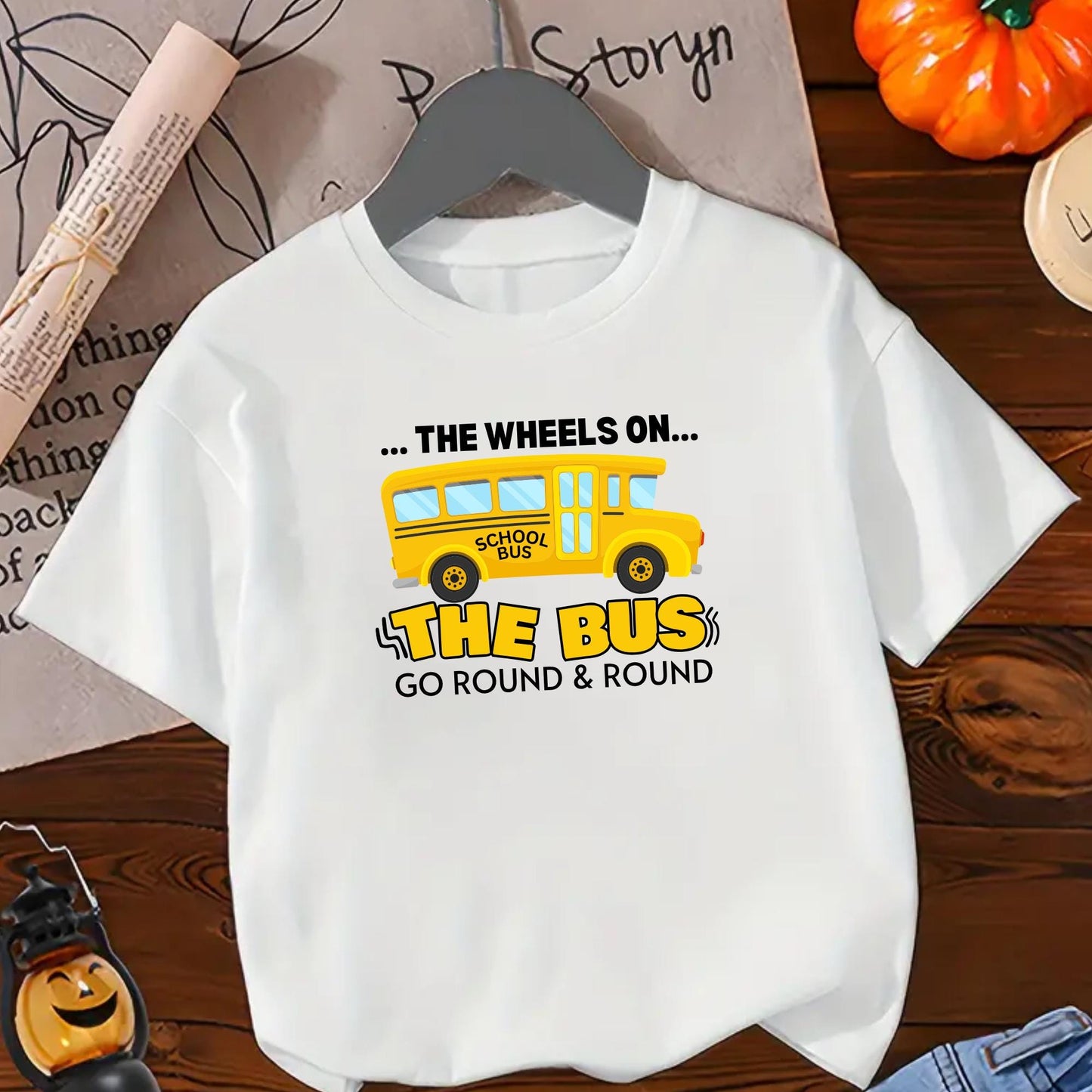 The Wheels on the Bus Go Round & Round&#39; Graphic Tee, Nursery Rhyme Shirt for Toddlers Fun Musical Tee for Kids