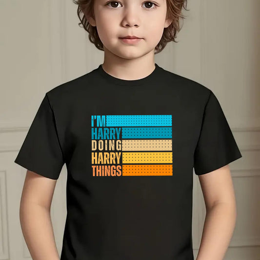 Funny Personalized Name Tee for Boys – I’m Harry Doing Harry Things Kids T-Shirt – Retro Graphic Shirt – Custom Gift for Kids Named