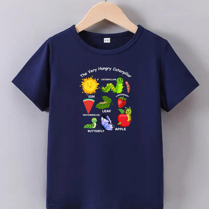 Hungry Caterpillar Kids Shirt – Educational Toddler Tee – Learning Fruit and Insect Shirt – Cute Insect Graphic Tee for Boys & Girls