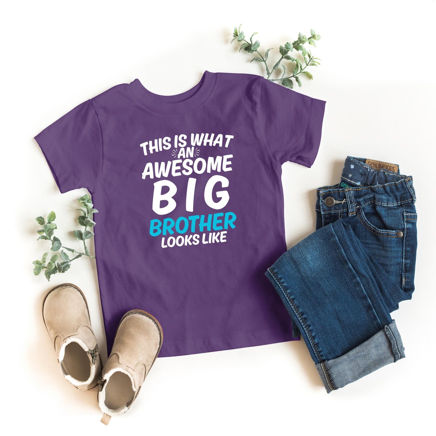Awesome Big Brother Shirt –This Is What an Awesome Big Brother Looks Like – Funny Kids Sibling T-Shirt – New Baby Announcement Gift for Boys