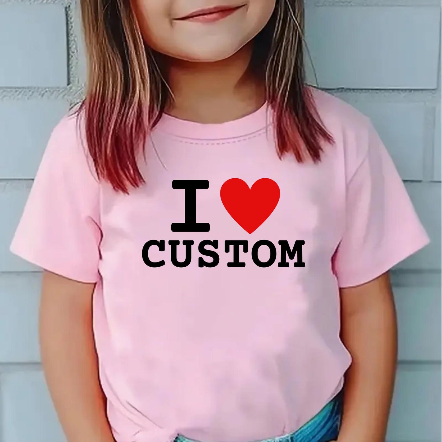 I love Custom Kids T-Shirt – Personalized Heart Shirt for Boys & Girls – Soft Cotton Unisex Tee Personalized Shirt